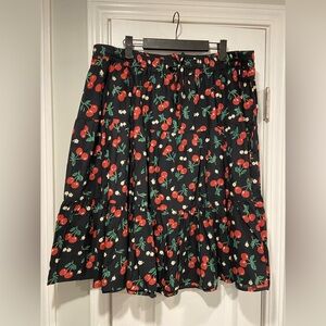 NWT Gunit Fashions Size 1X Black Cherry Print Cotton Pull On Tiered Skirt